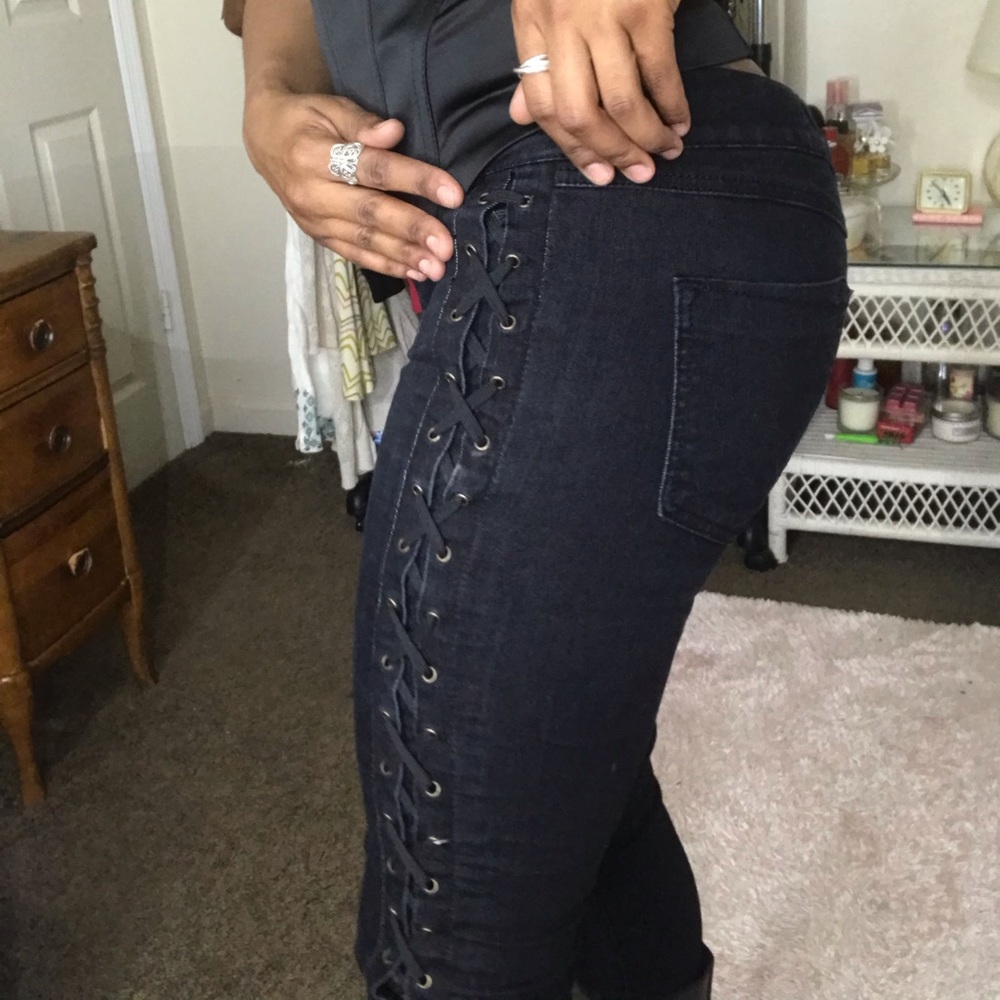 Bebe black lace low- raise jeans